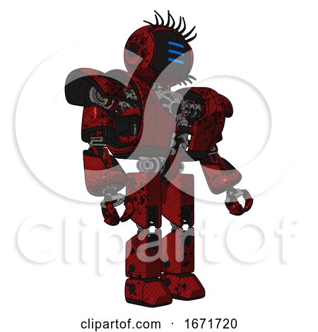 Droid Containing Digital Display Head and Three Horizontal Line Design and Eye Lashes Deco and Heavy Upper Chest and Heavy Mech Chest and Prototype Exoplate Legs. Grunge Dots Dark Red. by Leo Blanchette