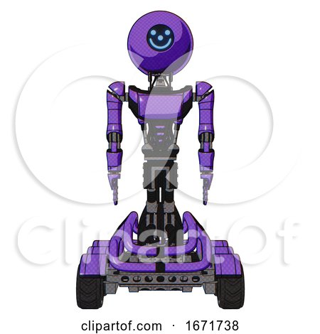 Mech Containing Dual Retro Camera Head and Small Happy Face Round Head and Light Chest Exoshielding and Ultralight Chest Exosuit and Six-wheeler Base. Secondary Purple Halftone. Front View. by Leo Blanchette