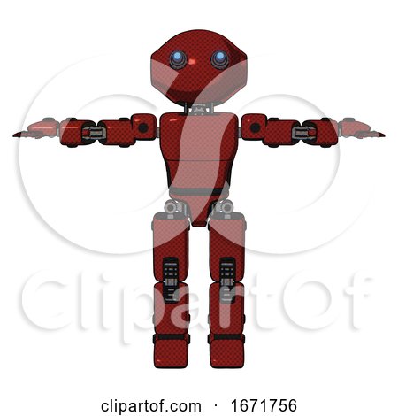 Android Containing Oval Wide Head and Telescopic Steampunk Eyes and Light Chest Exoshielding and Prototype Exoplate Chest and Prototype Exoplate Legs. Matted Red. T-pose. by Leo Blanchette