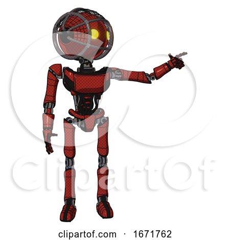 Robot Containing Oval Wide Head and Yellow Eyes and Barbed Wire Cage Helmet and Light Chest Exoshielding and Ultralight Chest Exosuit and Ultralight Foot Exosuit. Cherry Tomato Red. by Leo Blanchette