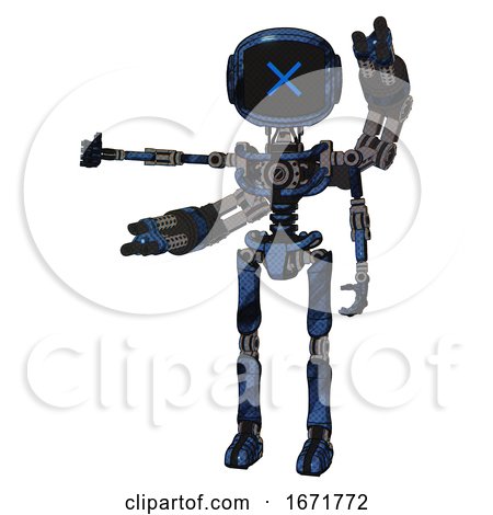 Android Containing Digital Display Head and X Face and Light Chest Exoshielding and Minigun Back Assembly and No Chest Plating and Ultralight Foot Exosuit. Grunge Dark Blue. by Leo Blanchette