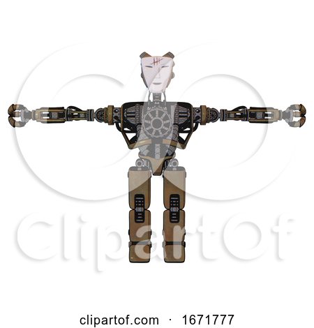 Bot Containing Humanoid Face Mask and Red Slashes War Paint and Heavy Upper Chest and No Chest Plating and Prototype Exoplate Legs. Old Copper. T-pose. by Leo Blanchette