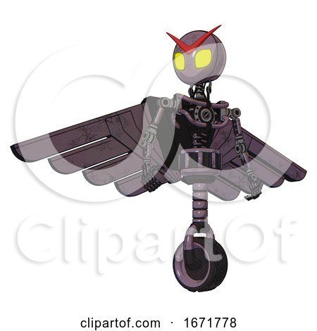 Cyborg Containing Grey Alien Style Head and Yellow Eyes and Light Chest Exoshielding and Pilot's Wings Assembly and No Chest Plating and Unicycle Wheel. Lilac Metal. Hero Pose. by Leo Blanchette