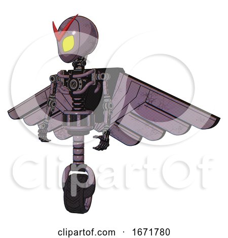 Cyborg Containing Grey Alien Style Head and Yellow Eyes and Light Chest Exoshielding and Pilot's Wings Assembly and No Chest Plating and Unicycle Wheel. Lilac Metal. by Leo Blanchette