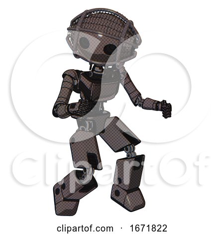 Android Containing Oval Wide Head and Barbed Wire Cage Helmet and Light Chest Exoshielding and Ultralight Chest Exosuit and Prototype Exoplate Legs. Light Brown. Fight or Defense Pose.. by Leo Blanchette
