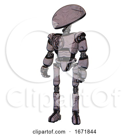 Robot Containing Dome Head and Light Chest Exoshielding and Chest Valve Crank and Ultralight Foot Exosuit. Dark Sketch Doodle. Standing Looking Right Restful Pose. by Leo Blanchette