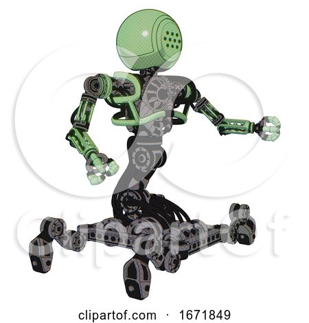 Bot Containing Dots Array Face and Heavy Upper Chest and No Chest Plating and Insect Walker Legs. Green Tint Toon. Interacting. by Leo Blanchette