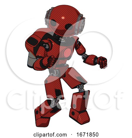 Bot Containing Oval Wide Head and Steampunk Iron Bands with Bolts and Light Chest Exoshielding and Red Chest Button and Rocket Pack and Prototype Exoplate Legs. Cherry Tomato Red. by Leo Blanchette