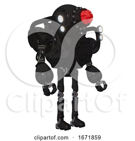 Bot Containing Round Head and Red Laser Crystal Array and Heavy Upper Chest and Shoulder Headlights and Ultralight Foot Exosuit. Toon Black Scribbles Sketch. Facing Left View. by Leo Blanchette