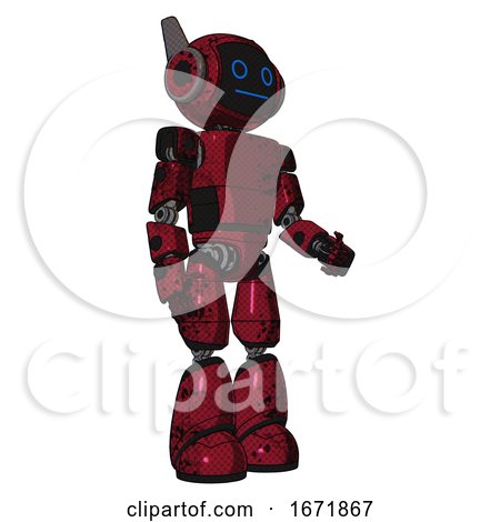 Droid Containing Digital Display Head and Blank-faced Expression and Winglets and Light Chest Exoshielding and Prototype Exoplate Chest and Light Leg Exoshielding. Grunge Dots Royal Red. by Leo Blanchette