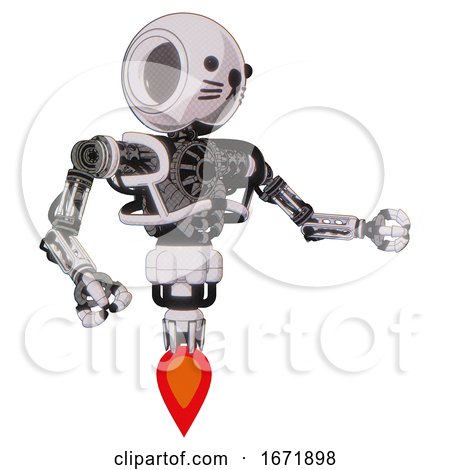 Bot Containing Round Head and Heavy Upper Chest and No Chest Plating and Jet Propulsion and Cat Face. White Halftone Toon. Interacting. by Leo Blanchette