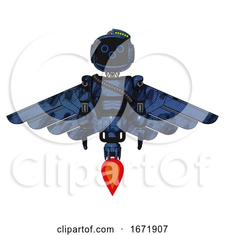 Cyborg Containing Digital Display Head and Woo Expression and Green Led Array and Light Chest Exoshielding and Rubber Chain Sash and Pilot's Wings Assembly and Jet Propulsion. Grunge Dark Blue. by Leo Blanchette