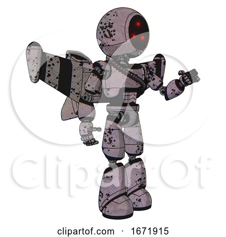 Robot Containing Three Led Eyes Round Head and Light Chest Exoshielding and Rubber Chain Sash and Stellar Jet Wing Rocket Pack and Light Leg Exoshielding. Dark Ink Dots Sketch. Interacting. by Leo Blanchette