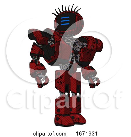 Droid Containing Digital Display Head and Three Horizontal Line Design and Eye Lashes Deco and Heavy Upper Chest and Heavy Mech Chest and Prototype Exoplate Legs. Grunge Dots Dark Red. Hero Pose. by Leo Blanchette