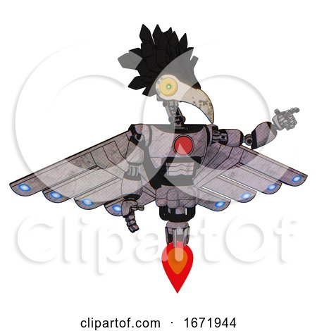 Robot Containing Bird Skull Head and Brass Steampunk Eyes and Crow Feather Design and Light Chest Exoshielding and Red Chest Button and Cherub Wings Design and Jet Propulsion. Sketch Fast Lines. by Leo Blanchette
