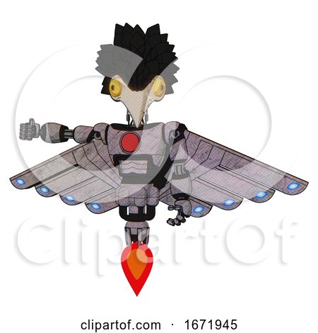 Robot Containing Bird Skull Head and Brass Steampunk Eyes and Crow Feather Design and Light Chest Exoshielding and Red Chest Button and Cherub Wings Design and Jet Propulsion. Sketch Fast Lines. by Leo Blanchette