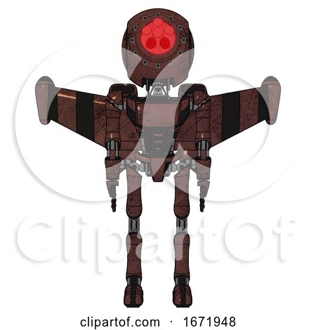 Droid Containing Round Head and Red Laser Crystal Array and Light Chest Exoshielding and Ultralight Chest Exosuit and Stellar Jet Wing Rocket Pack and Ultralight Foot Exosuit. Steampunk Copper. by Leo Blanchette