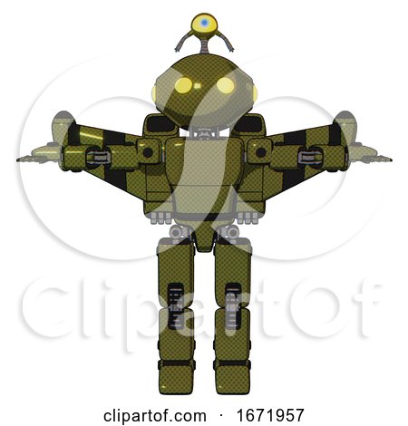 Robot Containing Oval Wide Head and Yellow Eyes and Minibot Ornament and Light Chest Exoshielding and Prototype Exoplate Chest and Stellar Jet Wing Rocket Pack and Prototype Exoplate Legs. by Leo Blanchette