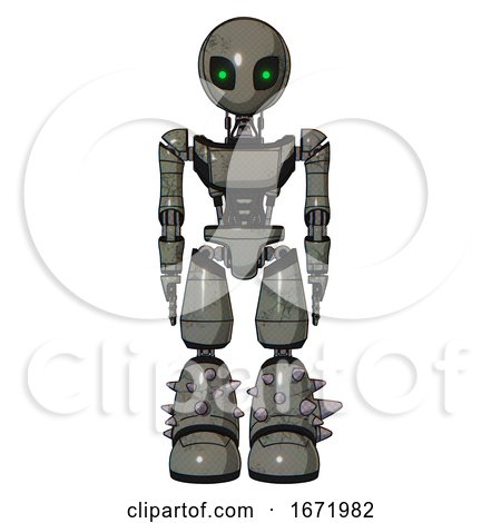 Automaton Containing Grey Alien Style Head and Green Inset Eyes and Light Chest Exoshielding and Ultralight Chest Exosuit and Light Leg Exoshielding and Spike Foot Mod. Concrete Grey Metal. by Leo Blanchette