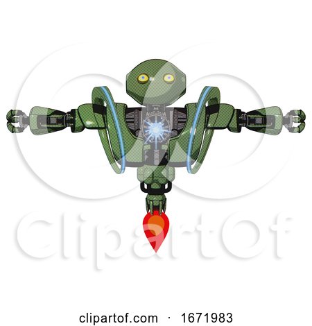 Cyborg Containing Oval Wide Head and Yellow Eyes and Heavy Upper Chest and Heavy Mech Chest and Spectrum Fusion Core Chest and Jet Propulsion. Grass Green. T-pose. by Leo Blanchette