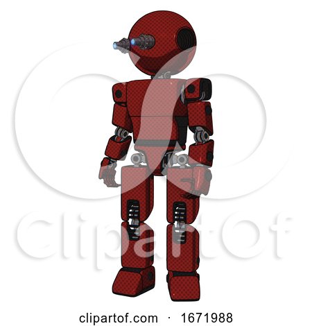 Android Containing Oval Wide Head and Telescopic Steampunk Eyes and Light Chest Exoshielding and Prototype Exoplate Chest and Prototype Exoplate Legs. Matted Red. Standing Looking Right Restful Pose. by Leo Blanchette