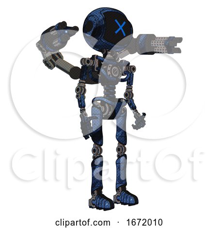 Android Containing Digital Display Head and X Face and Light Chest Exoshielding and Minigun Back Assembly and No Chest Plating and Ultralight Foot Exosuit. Grunge Dark Blue. Facing Left View. by Leo Blanchette