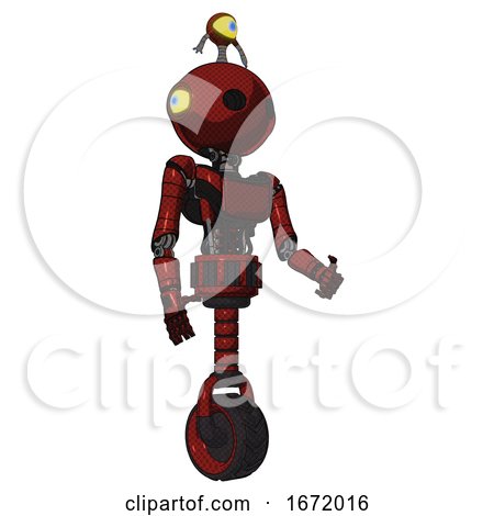 Android Containing Oval Wide Head and Minibot Ornament and Light Chest Exoshielding and Ultralight Chest Exosuit and Unicycle Wheel. Matted Red. Facing Left View. by Leo Blanchette