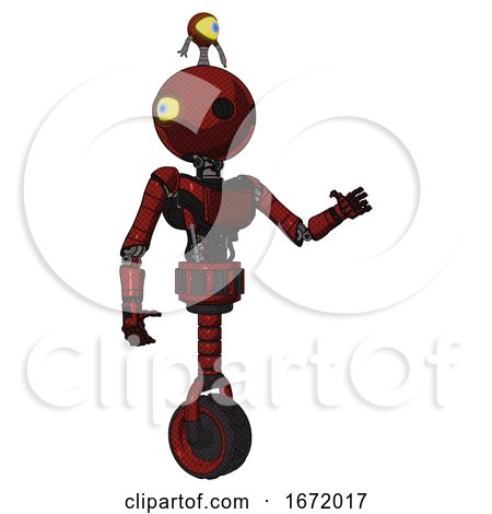 Android Containing Oval Wide Head and Minibot Ornament and Light Chest Exoshielding and Ultralight Chest Exosuit and Unicycle Wheel. Matted Red. Interacting. by Leo Blanchette