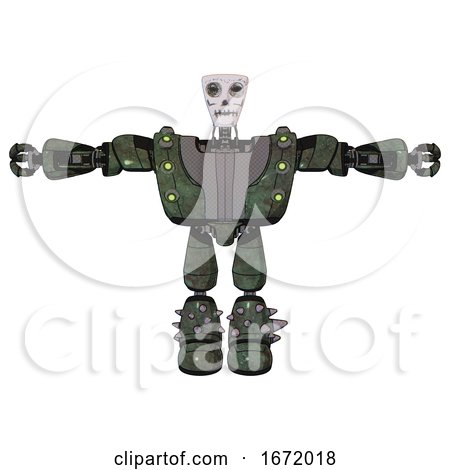 Bot Containing Humanoid Face Mask and Skeleton War Paint and Heavy Upper Chest and Heavy Mech Chest and Green Cable Sockets Array and Light Leg Exoshielding and Spike Foot Mod. Old Corroded Copper. by Leo Blanchette