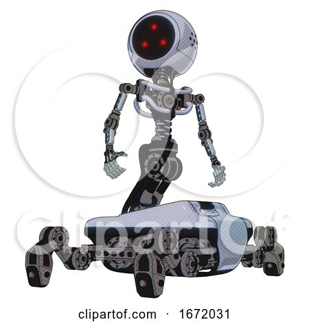 Droid Containing Three Led Eyes Round Head and Light Chest Exoshielding and No Chest Plating and Insect Walker Legs. Blue Tint Toon. Hero Pose. by Leo Blanchette