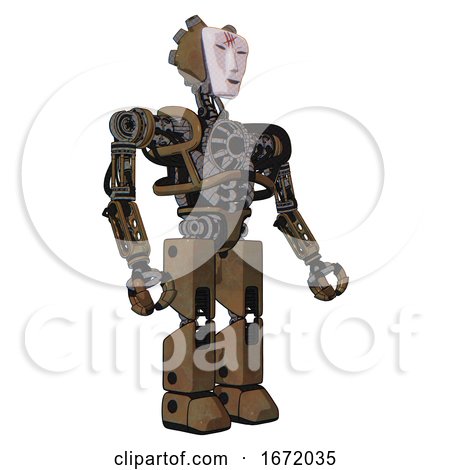 Bot Containing Humanoid Face Mask and Red Slashes War Paint and Heavy Upper Chest and No Chest Plating and Prototype Exoplate Legs. Old Copper. Facing Left View. by Leo Blanchette