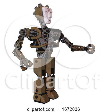 Bot Containing Humanoid Face Mask and Red Slashes War Paint and Heavy Upper Chest and No Chest Plating and Prototype Exoplate Legs. Old Copper. Interacting. by Leo Blanchette