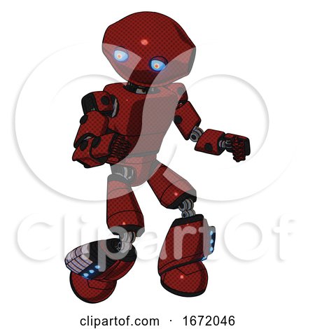 Mech Containing Oval Wide Head and Blue Eyes and Light Chest Exoshielding and Prototype Exoplate Chest and Light Leg Exoshielding and Megneto-hovers Foot Mod. Matted Red. Fight or Defense Pose.. by Leo Blanchette