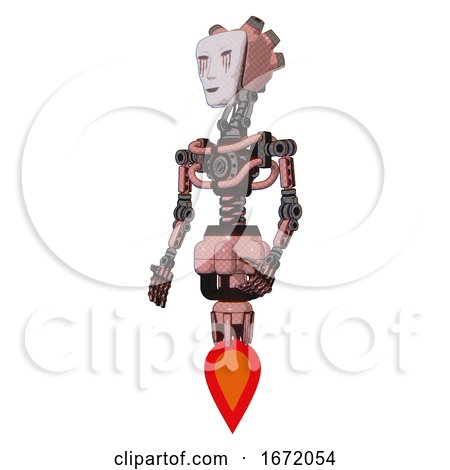 Robot Containing Humanoid Face Mask and Blood Tears and Light Chest Exoshielding and No Chest Plating and Jet Propulsion. Toon Pink Tint. Facing Right View. by Leo Blanchette