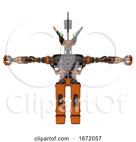 Automaton Containing Dual Retro Camera Head and Communications Array Head and Heavy Upper Chest and No Chest Plating and Prototype Exoplate Legs. Secondary Orange Halftone. T-pose. by Leo Blanchette