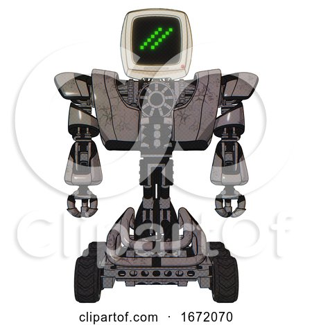 Mech Containing Old Computer Monitor and Double Backslash Pixel Design and Heavy Upper Chest and Heavy Mech Chest and Six-wheeler Base. Light Pink Beige. Front View. by Leo Blanchette