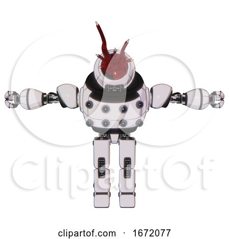 Bot Containing Jellyfish Style Head Red Fiber Optic Tentacles and Heavy Upper Chest and Chest Energy Sockets and Prototype Exoplate Legs. White Halftone Toon. T-pose. by Leo Blanchette