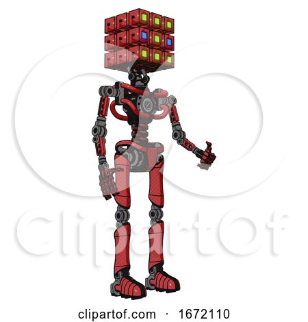 Android Containing Dual Retro Camera Head and Cube Array Head and Light Chest Exoshielding and No Chest Plating and Ultralight Foot Exosuit. Primary Red Halftone. Facing Left View. by Leo Blanchette