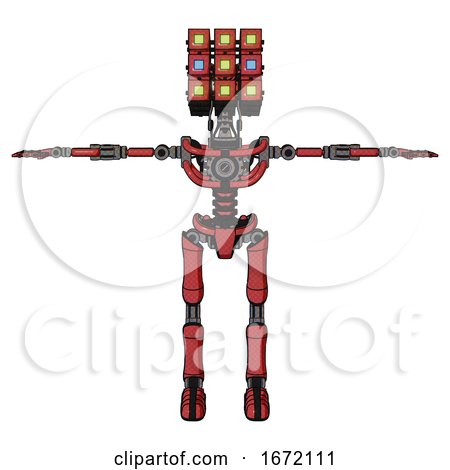 Android Containing Dual Retro Camera Head and Cube Array Head and Light Chest Exoshielding and No Chest Plating and Ultralight Foot Exosuit. Primary Red Halftone. T-pose. by Leo Blanchette