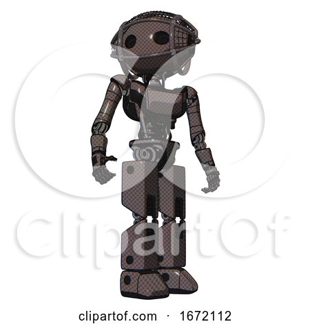 Android Containing Oval Wide Head and Barbed Wire Cage Helmet and Light Chest Exoshielding and Ultralight Chest Exosuit and Prototype Exoplate Legs. Light Brown. Hero Pose. by Leo Blanchette
