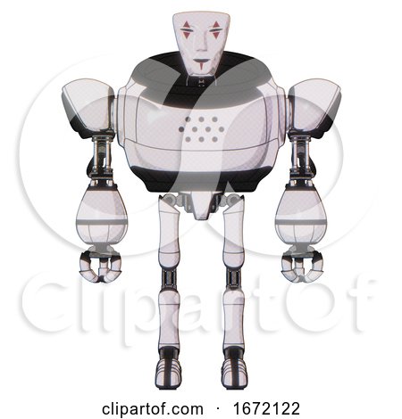 Bot Containing Humanoid Face Mask and Red Clown Marks and Heavy Upper Chest and Ultralight Foot Exosuit. White Halftone Toon. Front View. by Leo Blanchette