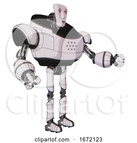 Bot Containing Humanoid Face Mask and Red Clown Marks and Heavy Upper Chest and Ultralight Foot Exosuit. White Halftone Toon. Interacting. by Leo Blanchette