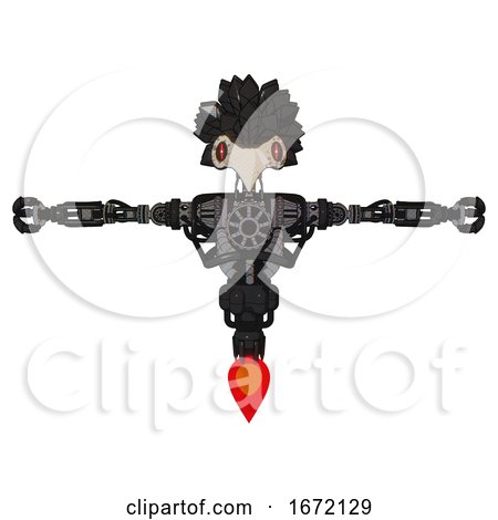 Cyborg Containing Bird Skull Head and Red Line Eyes and Bird Feather Design and Heavy Upper Chest and No Chest Plating and Jet Propulsion. Clean Black. T-pose. by Leo Blanchette