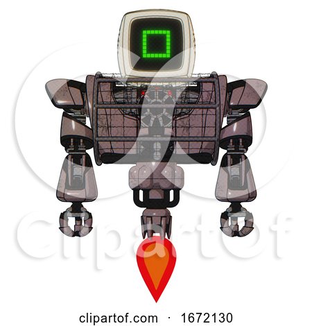 Android Containing Old Computer Monitor and Pixel Square Design and Heavy Upper Chest and Heavy Mech Chest and Barbed Wire Chest Armor Cage and Jet Propulsion. Dusty Rose Red Metal. Front View. by Leo Blanchette
