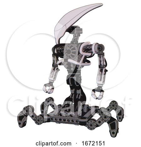 Android Containing Flat Elongated Skull Head and Heavy Upper Chest and No Chest Plating and Insect Walker Legs. White Halftone Toon. Standing Looking Right Restful Pose. by Leo Blanchette