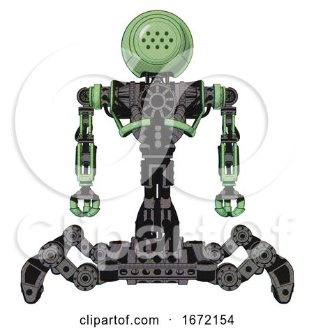 Bot Containing Dots Array Face and Heavy Upper Chest and No Chest Plating and Insect Walker Legs. Green Tint Toon. Front View. by Leo Blanchette