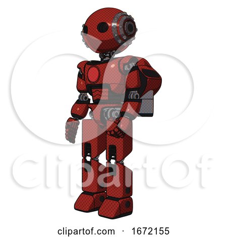 Bot Containing Oval Wide Head and Steampunk Iron Bands with Bolts and Light Chest Exoshielding and Red Chest Button and Rocket Pack and Prototype Exoplate Legs. Cherry Tomato Red. Facing Right View. by Leo Blanchette