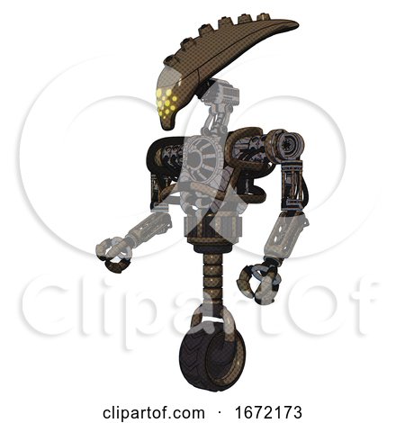 Cyborg Containing Flat Elongated Skull Head and Heavy Upper Chest and No Chest Plating and Unicycle Wheel. Light Brown Halftone. Facing Right View. by Leo Blanchette
