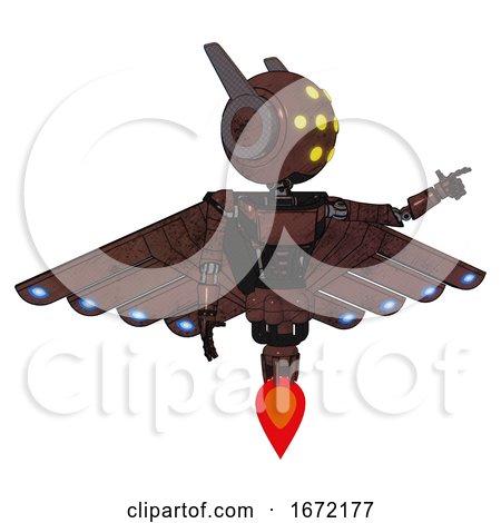 Android Containing Round Head and Yellow Eyes Array and Head Winglets and Light Chest Exoshielding and Ultralight Chest Exosuit and Cherub Wings Design and Jet Propulsion. Steampunk Copper. by Leo Blanchette