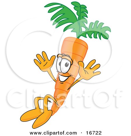 Clipart Picture of an Orange Carrot Mascot Cartoon Character Jumping by Mascot Junction